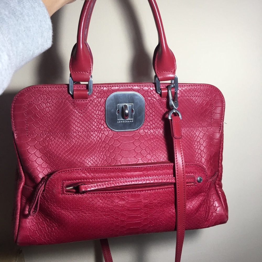 Longchamp leather Croc Embossed Tote bag In Red